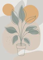 One line art of indoor plant drawing Abstract minimal continuous line wall decor vector