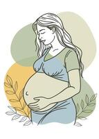 One line art of Pregnant women drawing Abstract minimal continuous line wall decor vector