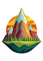 Adventures mountain drawing with river Abstract minimal flat art vector