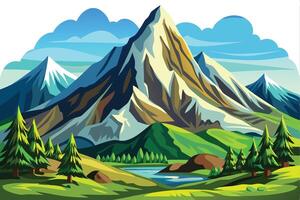 Adventures mountain drawing with river Abstract minimal flat art vector