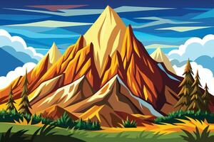 Adventures mountain drawing with river Abstract minimal flat art vector