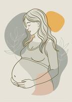 One line art of Pregnant women drawing Abstract minimal continuous line wall decor vector