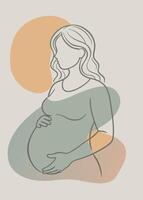 One line art of Pregnant women drawing Abstract minimal continuous line wall decor vector