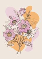 One line art of flower drawing Abstract minimal floral continuous line art vector