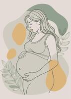 One line art of Pregnant women drawing Abstract minimal continuous line wall decor vector
