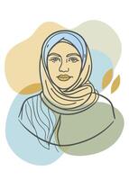 One line art of hijabi women drawing Abstract minimal continuous line wall decor vector
