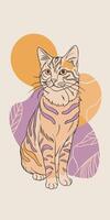 One line art of cat drawing Abstract minimal continuous line wall decor vector