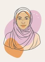 One line art of hijabi women drawing Abstract minimal continuous line wall decor vector