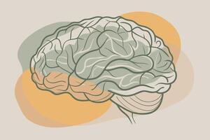One line art of Human brain drawing Abstract minimal continuous line wall decor vector