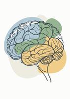 One line art of Human brain drawing Abstract minimal continuous line wall decor vector