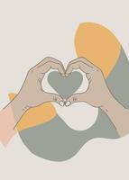 One line art of hand love shape drawing Abstract minimal continuous line wall decor vector