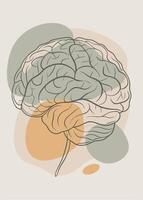 One line art of Human brain drawing Abstract minimal continuous line wall decor vector