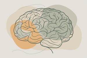 One line art of Human brain drawing Abstract minimal continuous line wall decor vector