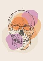 ONe line skull sketch drawing abstract minimal continuous line wall decor vector