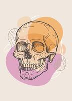 ONe line skull sketch drawing abstract minimal continuous line wall decor vector
