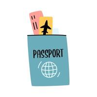 Tourists items, passport, boarding pass and flight ticket. Tourism and travelling by airplane concept. vector