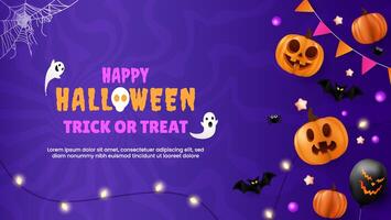 Cheerful Halloween backdrop featuring pumpkins, spiders, bats, flags, and a glowing fiesta lamp. Perfect for a party flyer or invitation template. EPS 10 illustration. vector