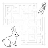 Animal line maze game for kids. Cute bunny looking for a way to the carrot. Printable worksheet with solution for school and preschool. vector