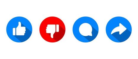 Like, dislike, comment, and share icon with long shadow vector