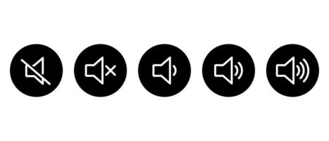 Speaker volume level icon set on black circle vector