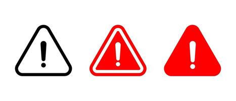 Warning, danger caution sign icon set in generic style. Exclamation mark symbol on triangle vector