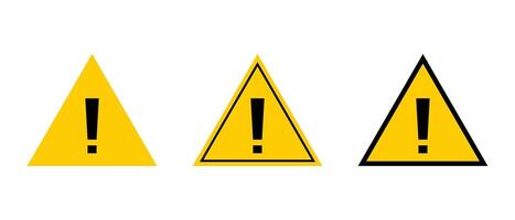 Warning, caution icon set in flat design. Exclamation mark on triangle shape vector