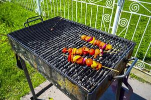 Simple barbecue skewers with meat and vegetables photo