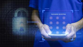 cybersecurity concept, user privacy security and encryption, secure internet access Future technology and cybernetics, screen padlock. photo