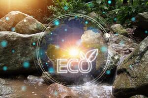 Sustainable development and business operations based on renewable energy CO2 Emission Reduction Concepts Green industries using renewable energy can limit global warming changes. photo
