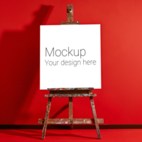 Easel Canvas Mockup on Red Background psd