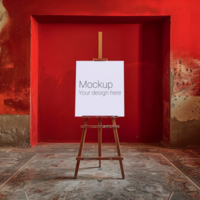 Easel Canvas Mockup on Red Background psd