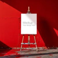 Easel Canvas Mockup on Red Background psd