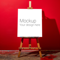 Easel Canvas Mockup on Red Background psd