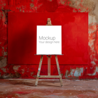 Easel Canvas Mockup on Red Background psd