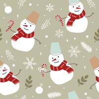 Christmas seamless pattern of cute snowmen and snowflakes. Modern simple flat illustration. vector
