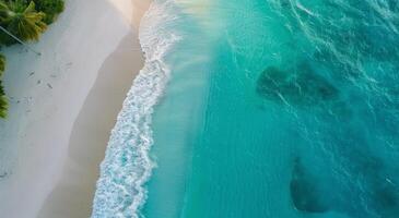 Aerial View of White Sand Beach and Turquoise Water photo