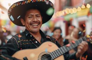 Man Playing Guitar During a Celebration photo