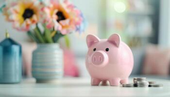 Piggy Bank On Table photo