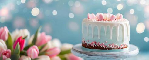 Easter Cake With Pink Tulips photo