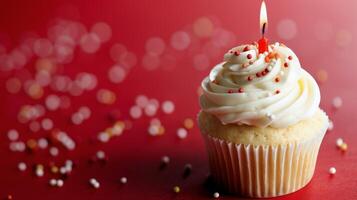 Birthday Cupcake With One Candle photo