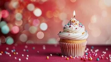 Birthday Cupcake With One Candle photo