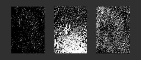 Set of shabby rough textures. Worn grainy grunge background. Rough effect of ice, snow for winter design. Black and white color. Dirty eroded vintage background. vector