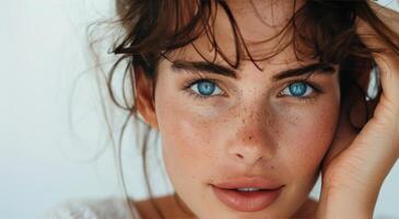 Woman With Blue Eyes and Freckles photo