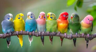 Colorful Parrots Perched on a Branch photo