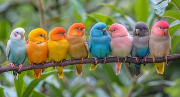 Colorful Parrots Perched on a Branch photo