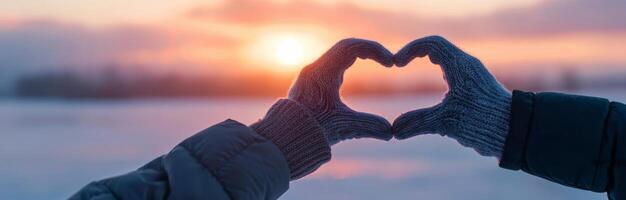 Hands Forming Heart Shape at Sunset photo
