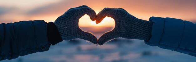 Hands Forming Heart Shape at Sunset photo