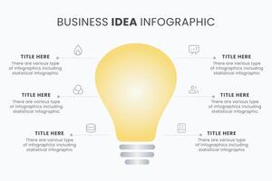 Idea light bulb infographic template for growth diagram, graph, presentation, chart. Business startup idea lamp concept with 6 options. vector