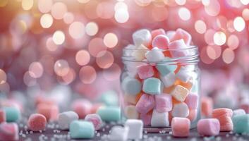 Pastel Marshmallows and Sprinkles on Pink Background photo