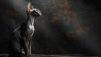 Sphynx Cat Sitting in Spotlight photo